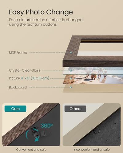 12-Pack 4x6 Photo Collage Frames Set with Glass Front - Maroon Brown, Heather Greige, Ash Black