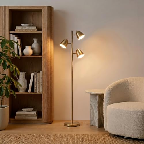 Brightech Jacob LED Floor Lamp - Adjustable 3-Light Tree in Brass Finish
