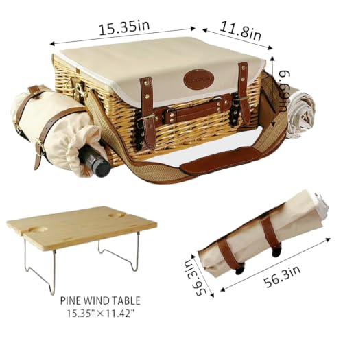 Nature2 Multifunctional Wicker Picnic Basket Set for 2 Adults with Blanket & Foldable Table - Outdoor Dining Kit