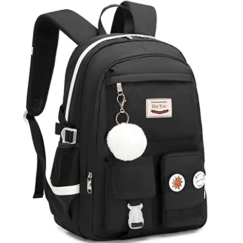 Girls School Backpack Set with Lunch Box & Pencil Case - Black