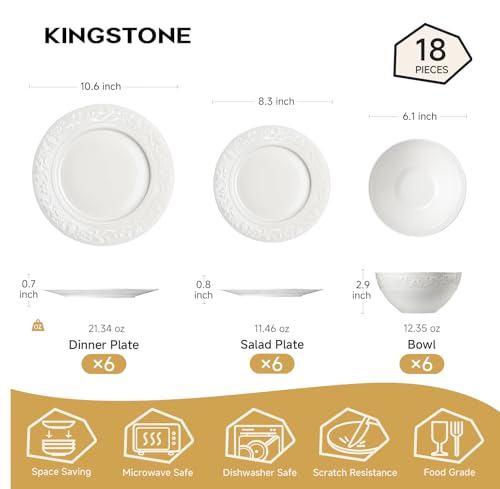 18-Piece Bone China Dinnerware Set Service for 6 Vintage Embossed Design