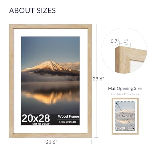 Natural Oak 20x28 Poster Frame with Mat - 3 Pack, Horizontal or Vertical Wall Mount