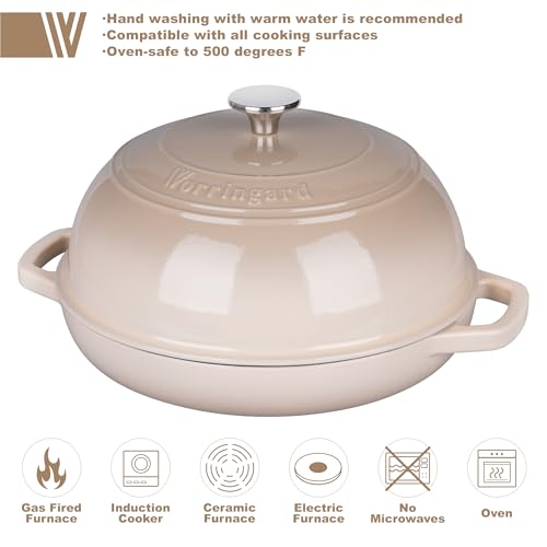 VORRINGARD 6 Qt Enameled Cast Iron Dutch Oven with Lid & Bread Baking Set - Latte