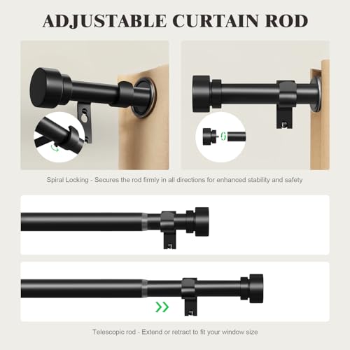 Oneach 2-Pack Heavy Duty Black Curtain Rods 16-120 Inch Adjustable with Finials