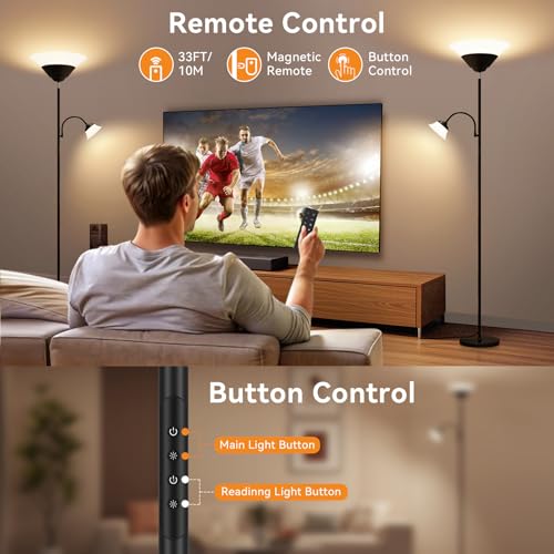 Black 2-in-1 LED Floor Lamp with Remote & Touch Control - Dimmable Reading Light, Adjustable Corner Uplighter & Downlight, 72"