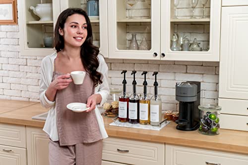 Glass Coffee Syrup Dispenser Set of 4 with Pumps & Labels - 25.4 oz / 750 ml