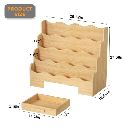 4-Tier Montessori Kids Bookshelf with Scalloped Edges and Drawer