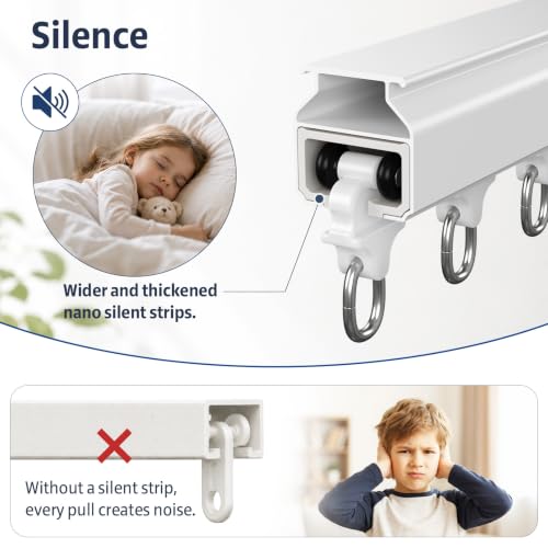 Silent Ceiling Curtain Track 9-12ft Heavy Duty Aluminum Room Divider Rail with Hooks & Clips - White Variation 9ft-12ft