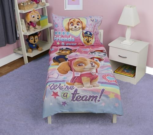 Paw Patrol Skye 4-Piece Toddler Bedding Set - Includes Comforter, Sheets & Reversible Pillowcase, Pink, Adventure Theme