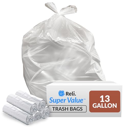 Reli 13 Gallon Trash Bags Pack of 250 Clear Tall Kitchen Liners