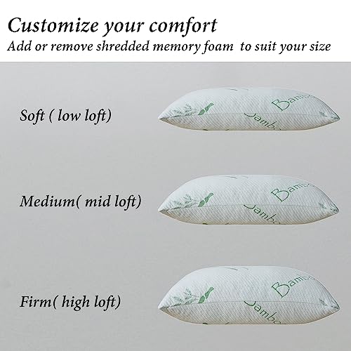 King Size Memory Foam Pillow Set of 2 - Adjustable Firm Support with Cooling Cover