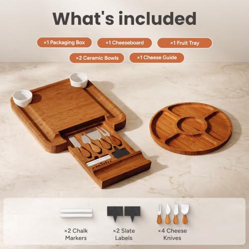 Charcuterie Board Set with Serving Accessories - Carbonized Bamboo, Brown