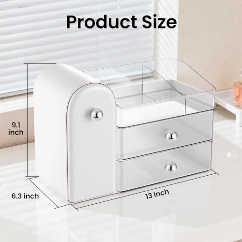 White Makeup Organizer with Brush Holder, Large Capacity, Dustproof - TRQWRO