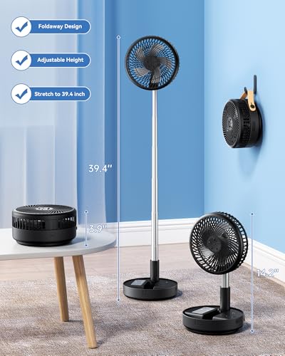 Primelove Black Portable Oscillating Travel Fan with 10400mAh Battery & Remote