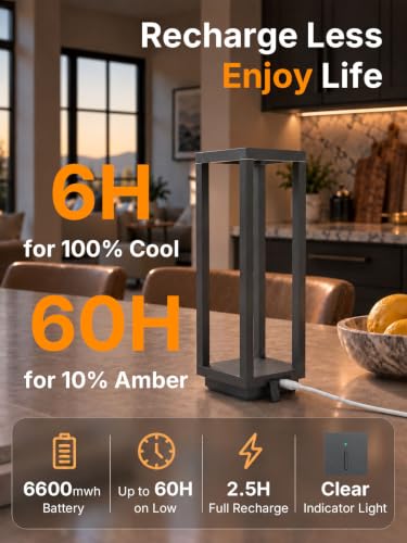 Dark Gray 2-Pack Rechargeable Cordless Table Lamps - Portable 10" LED Lights