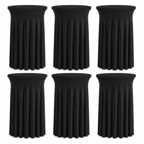 Black 6 Pack Cocktail Table Skirts for High Top Round Tables - Spandex Party Covers