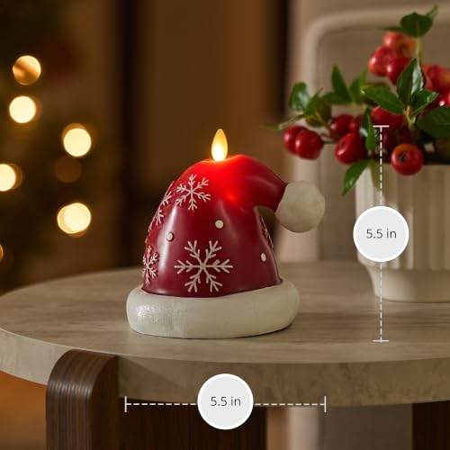 Luminara Flameless Santa Hat Candle with Snowflakes - Battery Operated Holiday Decor