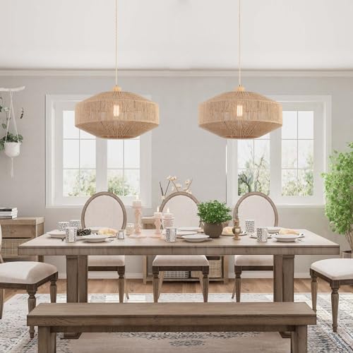 Large Woven Pendant Light Fixture - Natural Hemp Rope for Kitchen & Dining - Variation of Pendant Light-2