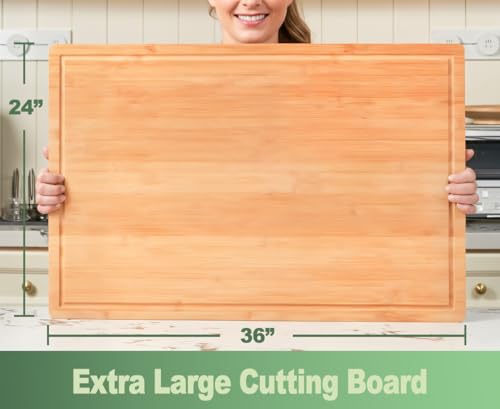 Extra Thick 36x24 Inch Bamboo Cutting Board Kitchen Prep Surface with Handles