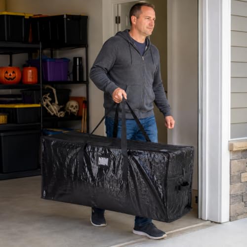Black 12ft Skeleton Storage Bag - Heavy Duty PE Woven Fabric, Portable Holiday Decor Organizer