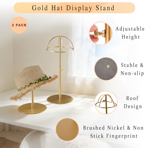 Gold Hat Display Stand 2PCS Stainless Steel Adjustable Cap Racks Modern Showroom