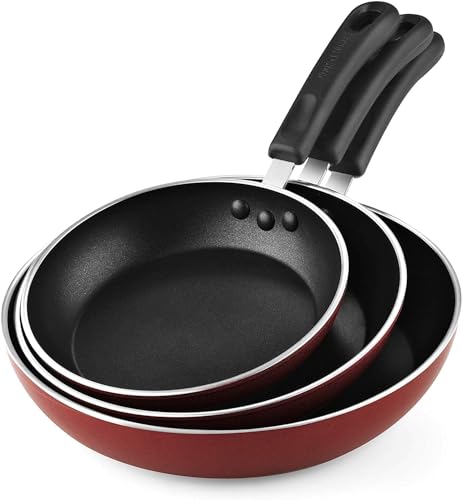 Marble Red Cook N Home 8/9.5/11-Inch 3-Piece Nonstick Frying Pan Set, Induction Compatible