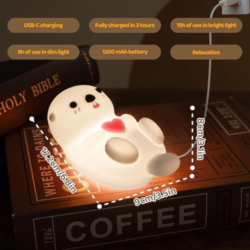 Huggwaii Upgrade Otter Night Light for Kids ? Cute Silicone Squishy Kids Night Light, Dimmable & Rechargeable LED Otter Lamp, 1200mAh Battery, Soft Nursery Nightlight for Toddler Room Decor & Gifts