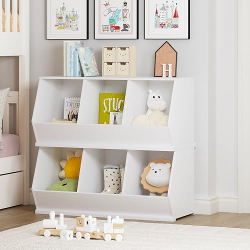 UTEX 3-Cube Stackable Kids Toy Storage Cabinet with Bins - White