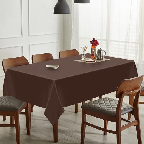 QZYL 2 Pack Brown Plastic Table Cloths, 108 x 54 Inches Rectangle Tablecloth, Disposable Plastic Tablecloths Party Table Cover, Waterproof Party Decorations for Anniversary Birthday Picnic Home