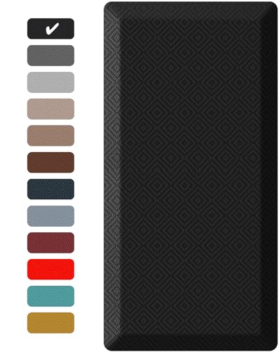 Ophanie Black 20x39 Inch Anti-Fatigue Kitchen Mat 0.8 Inch Thick Non-Slip Support