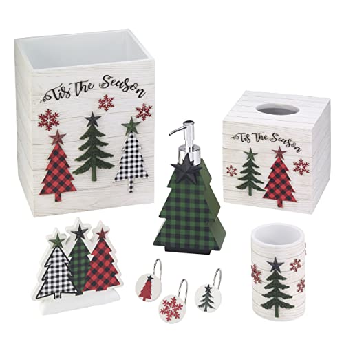 Avanti Christmas Shower Curtain Set with 12 Hooks - 72x72 Inches Holiday Bathroom Decor