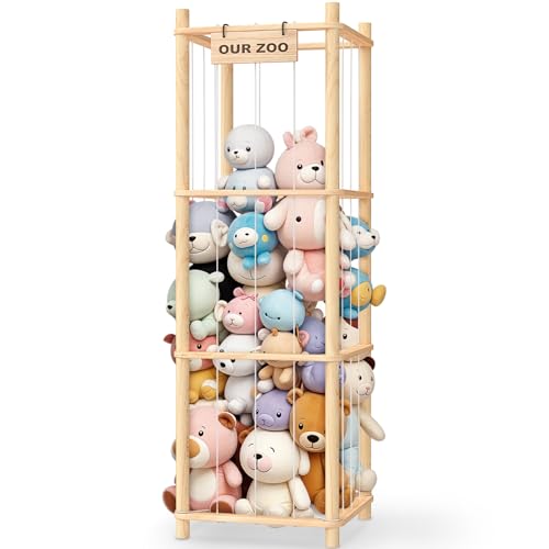 Natural Wood Stuffed Animal Storage Zoo Organizer for Kids, Toy Display