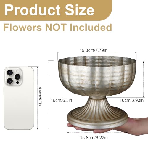 Retro Silver Vase Set of 8 for Centerpieces - Metal Pedestal Bowls for Flowers & Decor - Variation of Retro Silver / 8