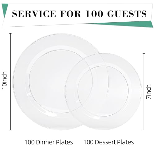 200PCS Clear Plastic Plates Set - Heavy Duty Disposable Dinner & Dessert Plates, Food Safe, Variation: Clear / 200 PCS