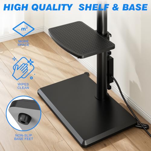 Rfiver Swivel Floor TV Stand with Power Outlet - Black, Height Adjustable, Fits 32-65 Inch TVs