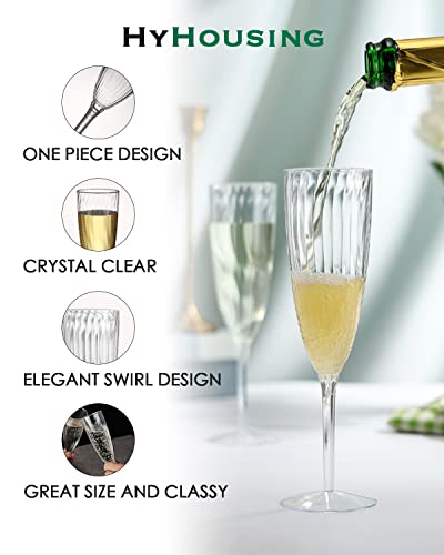 48 Pack 6 OZ Clear Disposable Plastic Champagne Flutes Reusable Wine & Cocktail Cups for Parties and Weddings
