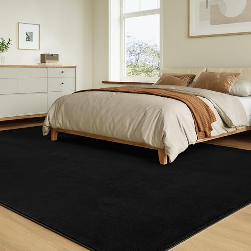Castlye 6x9 Black Faux Cashmere Area Rug - Soft Non-Slip Living Room Carpet