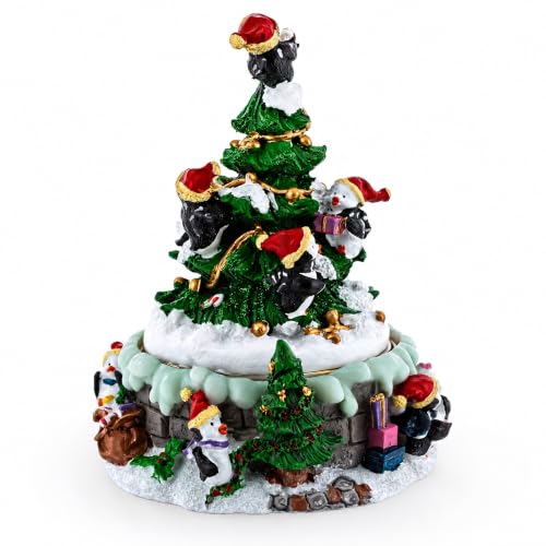 Animated Musical Penguin Christmas Tree Figurine with Rotating Music Box