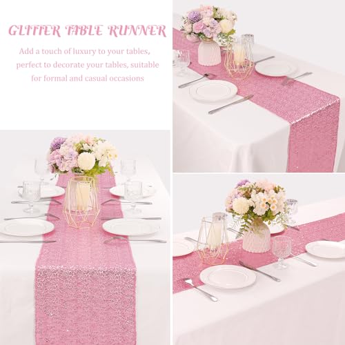JALANCY 6 Pack Pink Sequin Table Runners 12x70 Inches for Wedding & Party Decor