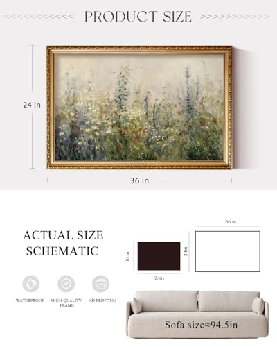 ARPEOTCY Large Vintage Gold Framed Floral Wall Art,Living Room