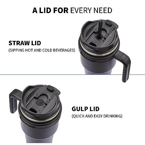Black 20 oz Insulated Travel Coffee Mug Tumbler with Handle & Straw - 2 Pack