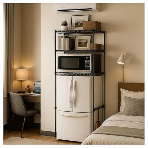 Black Dorm Mini Fridge Stand with Storage, 24 Inch Multi-Functional Kitchen Rack