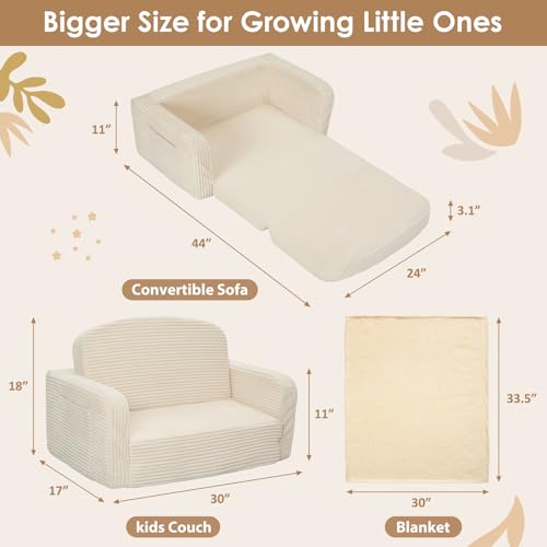 Cream 2-in-1 Convertible Toddler Sofa Chair with Blanket - Foryoomi Kids Couch