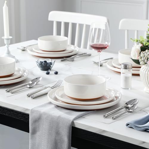 MALACASA 12-Piece White Dinnerware Set for 4 Modern Stoneware Kitchen - Series TARA