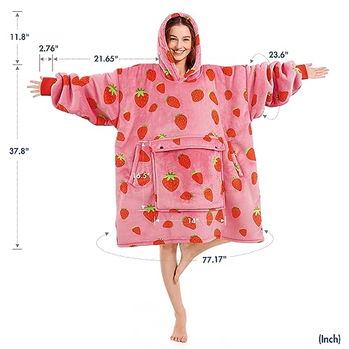 Narecte Cozy Oversized Wearable Blanket Hoodie for Adults - Strawberry