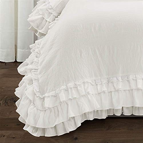 Twin Ivory Ruffle Lace Comforter Set - White Bedding with Ruffle & Lace Trim - Twin XL Variation