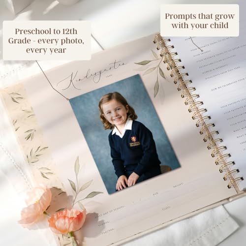 School Years Memory Book & Photo Album Keepsake - Beige, Preschool to 12th Grade
