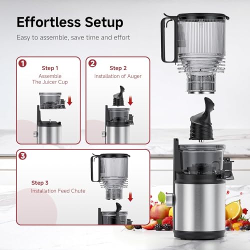 AMZCHEF Cold Press Juicer Machine with 6.5-Inch Wide Chute - Grey