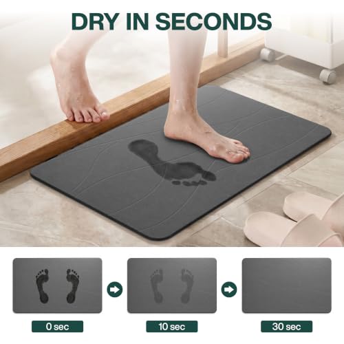 Large Diatomaceous Earth Bath Mat - Extra Large 32 x 20 Inches, Dark Gray