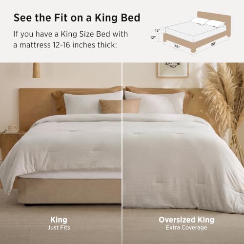 Bedsure Oversized King Comforter Set - Prewashed Beige 120x98 Inches - 3 Piece Bedding